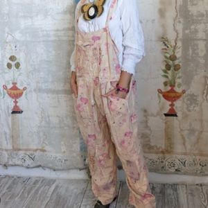 Magnolia Pearl Floral Print Love Overalls Orchid Bloom one wash, hung to dry.